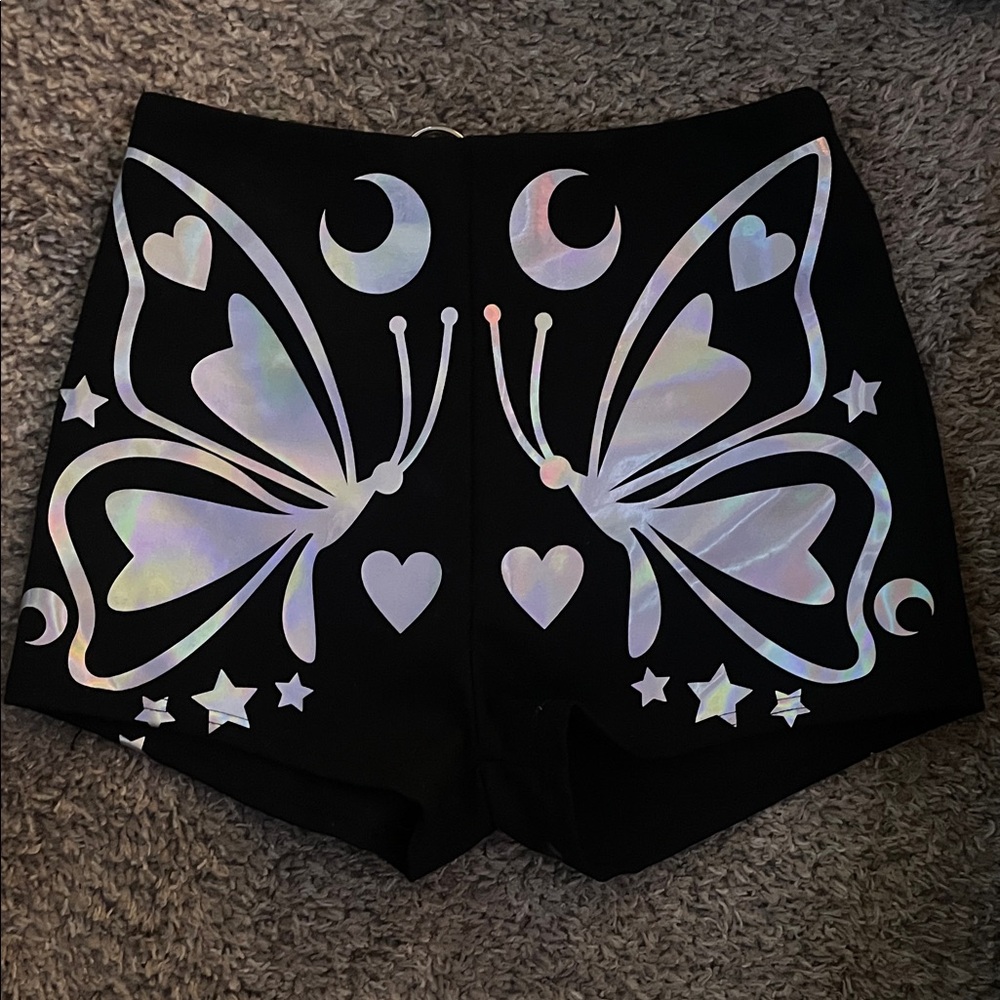 DOLLSKILL x Club Exx XS Black Shorts with Hologram Butterfly 🦋